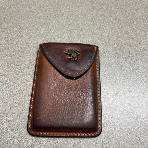 Pratesi Brown Leather Wallet Cardholder Pouch Made In Italy Metal Emblem Vintage - Picture 1 of 8